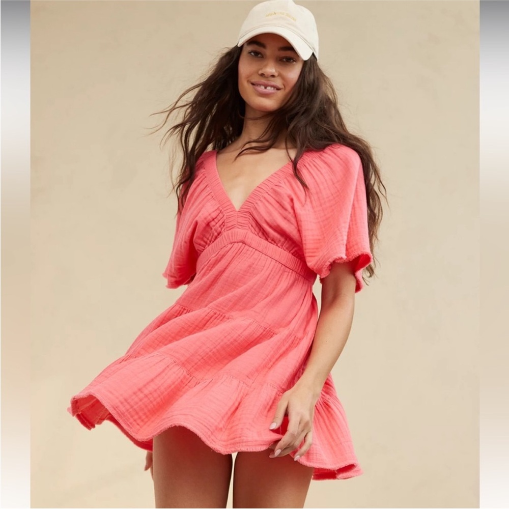 Aerie Pool to Party Gauzy Flutter Sleeve Dress M